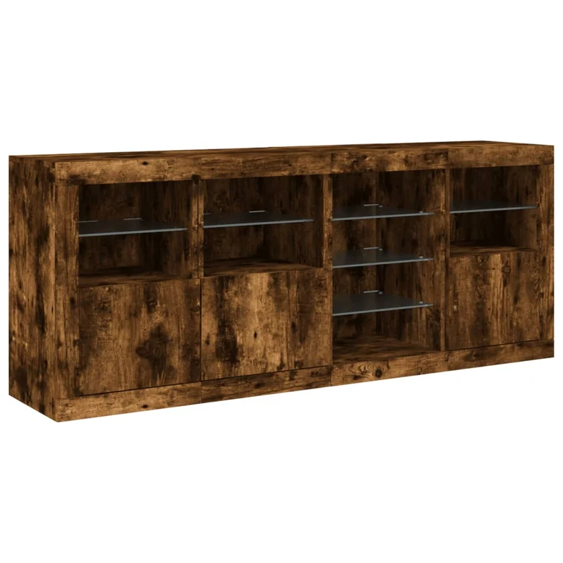Buffet bahut commode armoire meuble de rangement organisateur cuisine salle de séjour salon avec lumières LED 164 x 37 x 67 cm marron 02_0029875