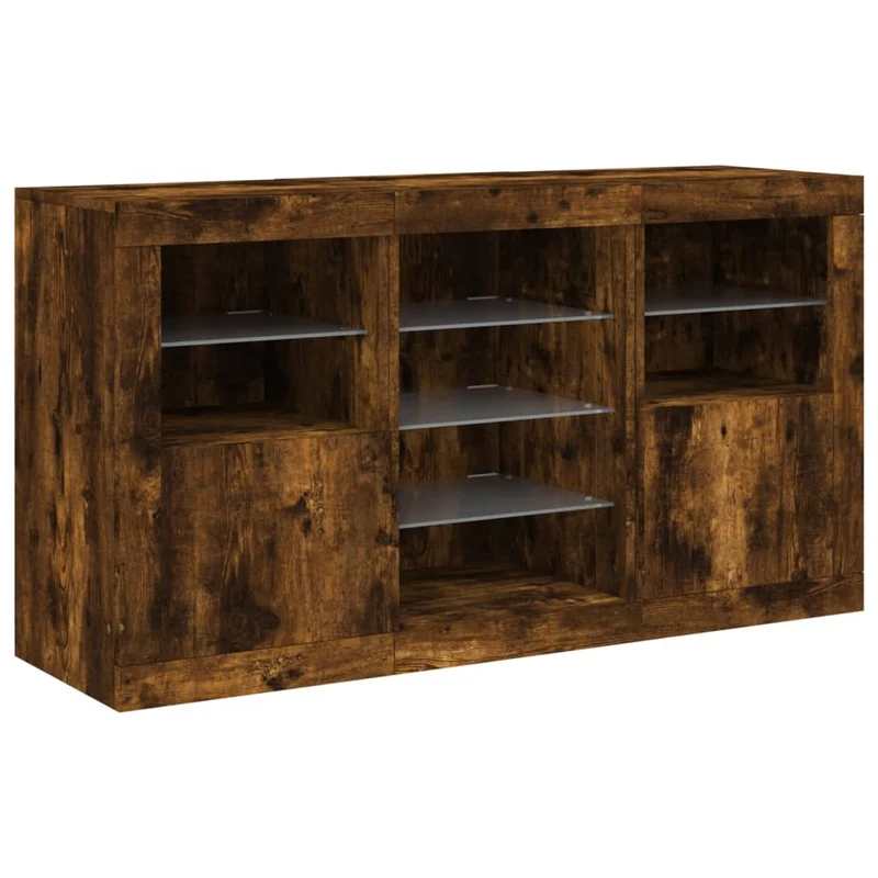 Buffet bahut commode armoire meuble de rangement organisateur cuisine salle de séjour salon avec lumières LED 123 x 37 x 67 cm marron 02_0029868