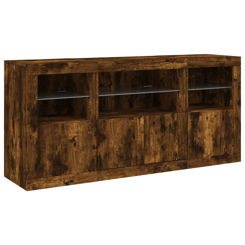 Buffet bahut commode armoire meuble de rangement organisateur cuisine salle de séjour salon avec lumières LED 142,5 x 37 x 67 cm marron 02_0029869