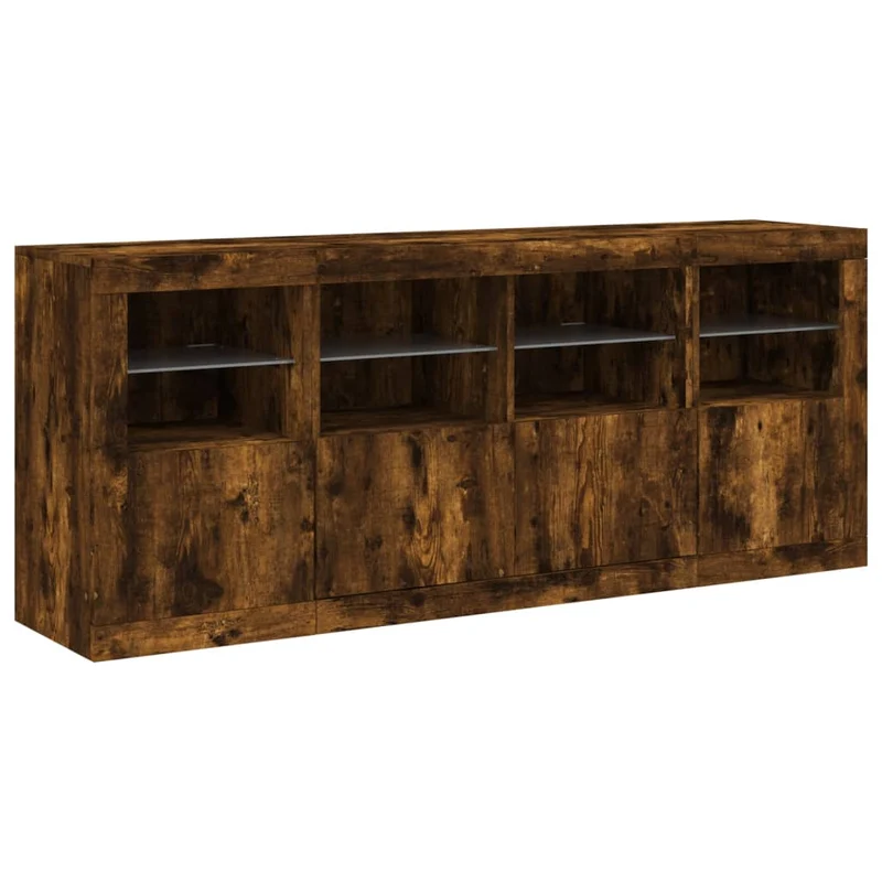 Buffet bahut commode armoire meuble de rangement organisateur cuisine salle de séjour salon avec lumières LED 163 x 37 x 67 cm marron 02_0029873