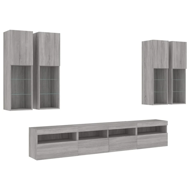 Ensemble de meubles armoire buffet TV télévision salon chambre séjour murau x 7 pièces et lumières LED sonoma gris 02_0025367