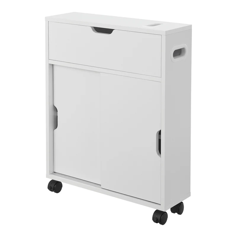 Meuble de rangement pour salle de bain 67 x 52 x 17 cm à portes coulissantes blanc 03_0006851