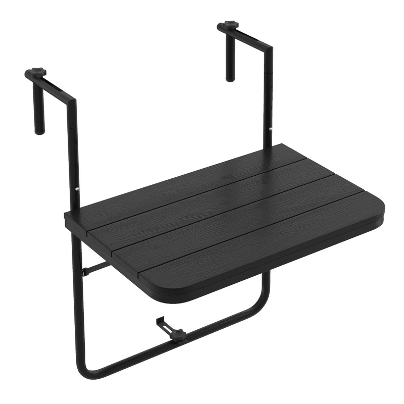 Table de balcon suspendue pliable 62,5 x 60 x 73/78,5/84 cm réglable 3 niveaux design extérieur en hips noir 20_0013897