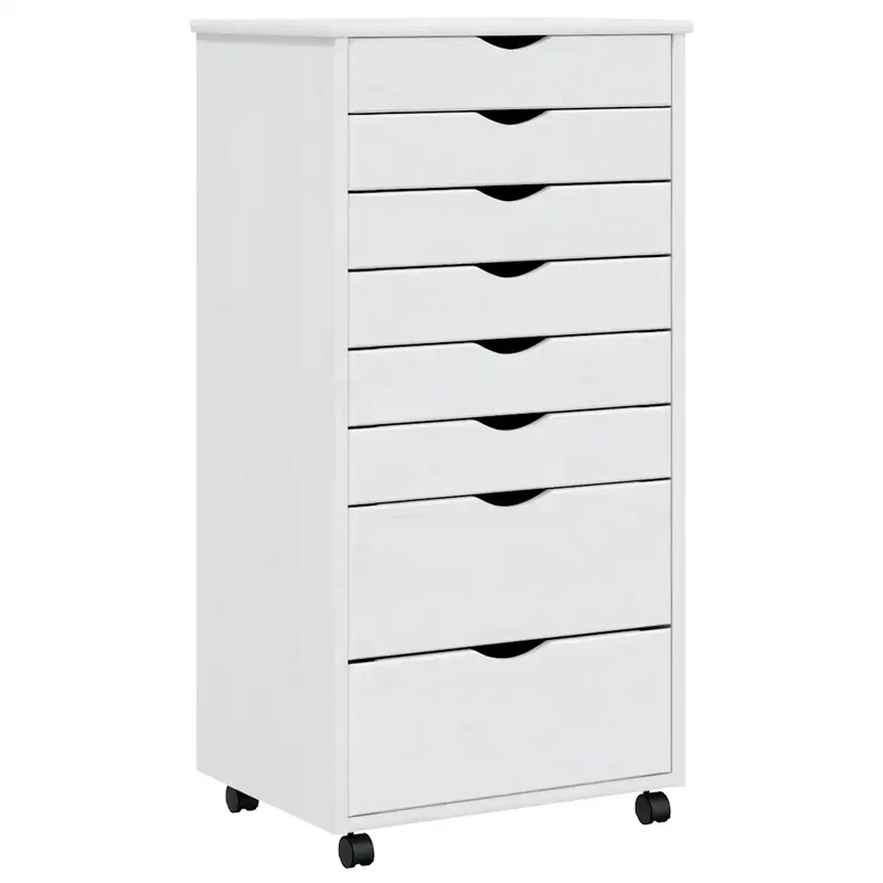 Armoire roulante rangement pratique avec 8 tiroirs 53 x 39 x 103 cm design moderne en bois de pin blanc 02_0047166
