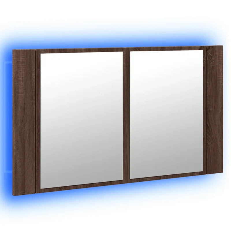 Armoire à miroir à LED pour salle de bain avec 2 étagères 80 x 12 x 45 cm en bois chêne marron 02_0049284