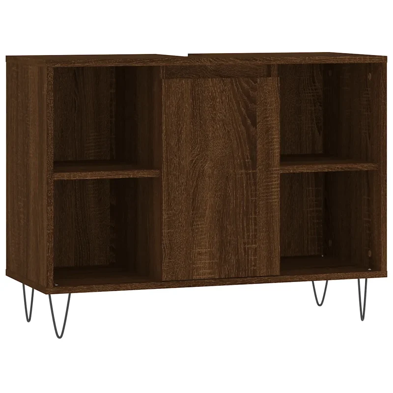 Armoire de salle de bain moderne avec espace de rangement 80 x 33 x 60 cm en bois d'ingénierie chêne marron 02_0049062