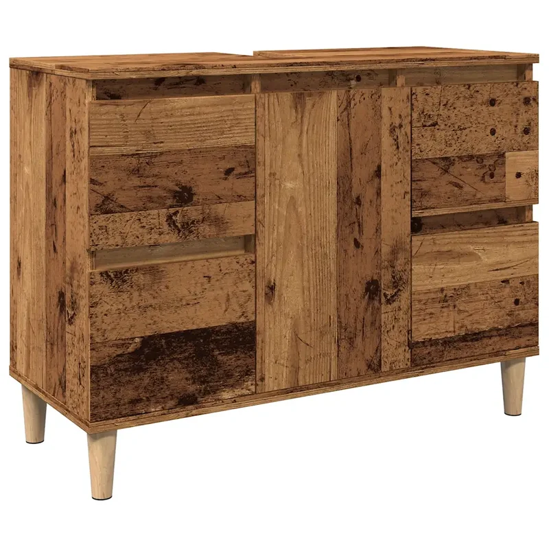 Armoire d'évier tiroirs polyvalente salle de bain 80 x 33 x 60 cm en bois d'ingénierie vieux bois 02_0051051