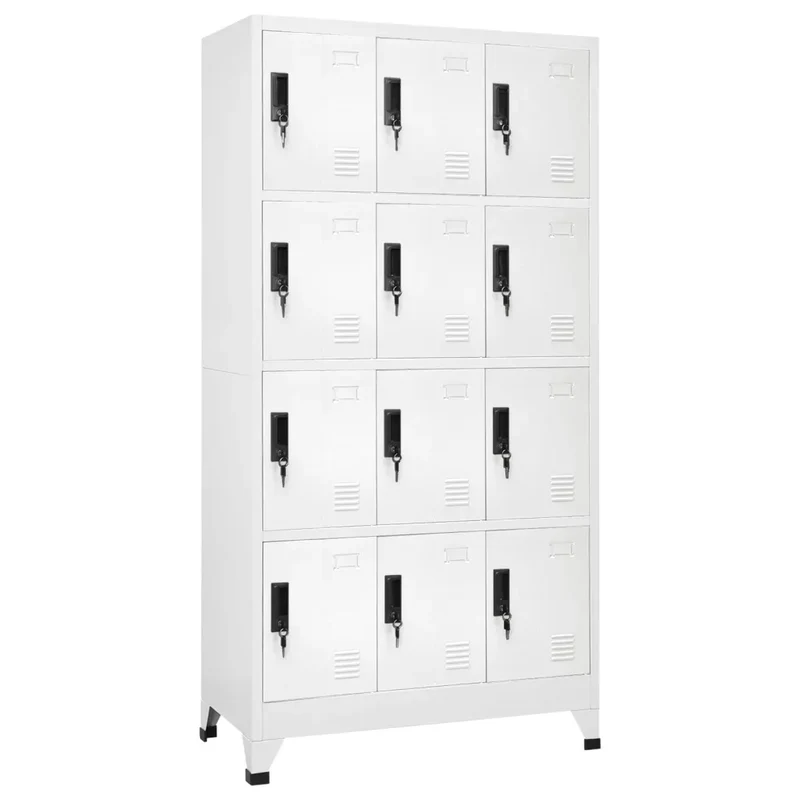 Armoire à casiers moderne 90 x 45 x 180 cm avec 12 portes verrouillables bureau en acier blanc 02_0047024