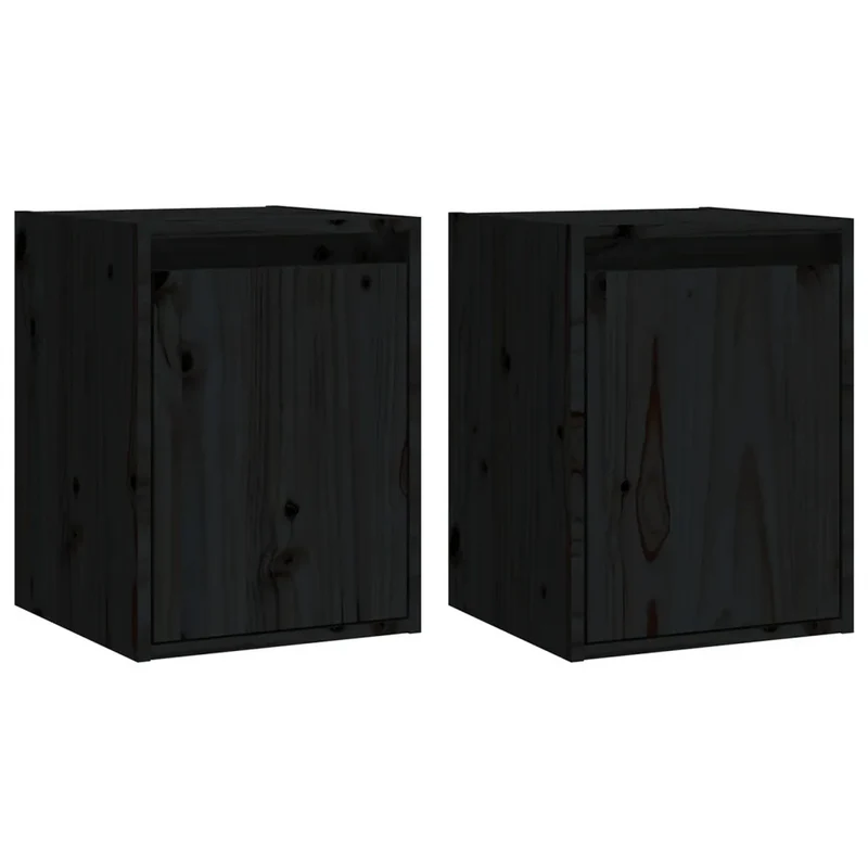 Lot de 2 armoires murales pratiques contemporaines décoration 30 x 30 x 40 cm en bois de pin massif noir 02_0048086