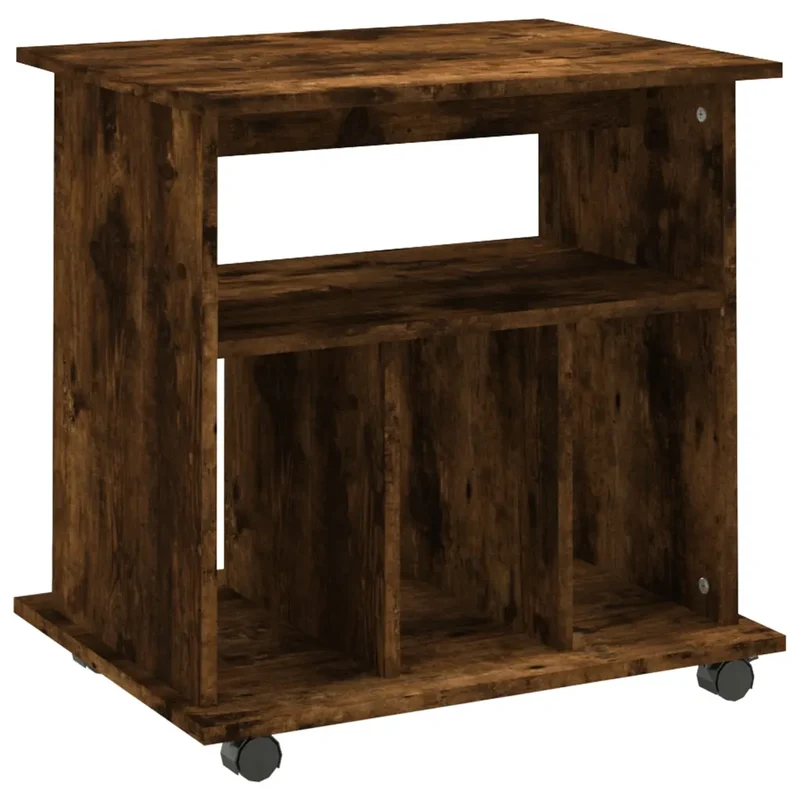 Armoire roulante pratique 60 x 45 x 60 cm rangement grand espace style contemporain en bois d'ingénierie chêne fumé 02_0048535