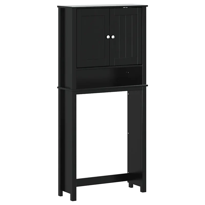 Armoire pour machine à laver peu encombrante avec grand espace de rangement salle de bain 76 x 27 x 164,5 cm en bois massif noir 02_0047342