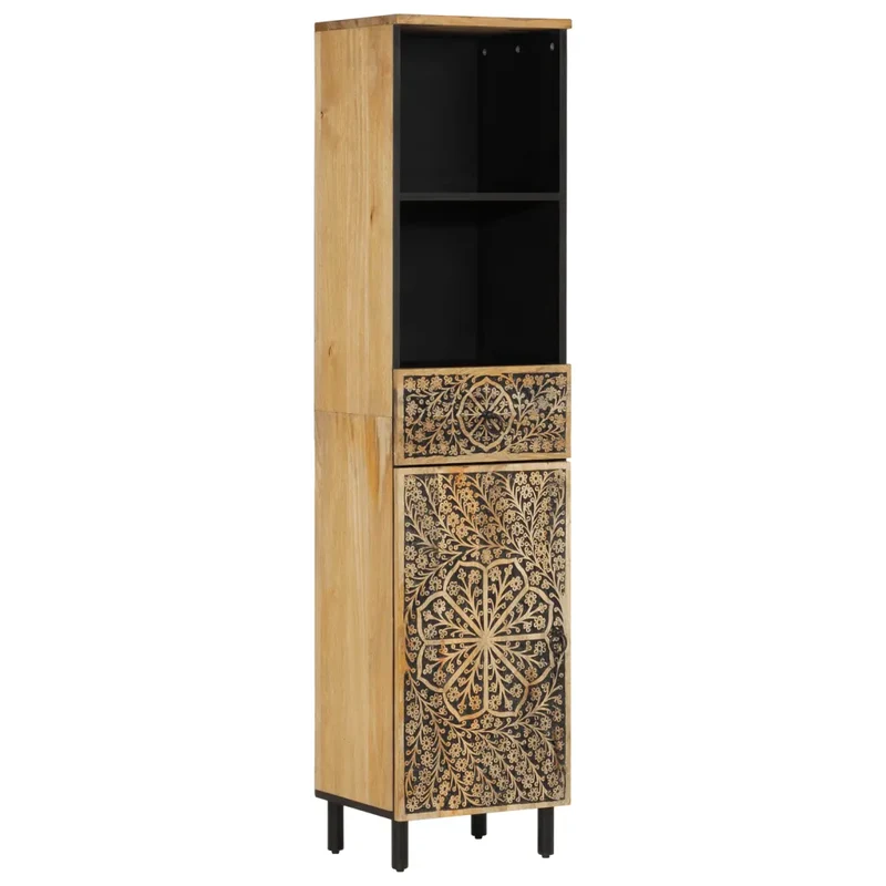 Armoire de salle de bain 38 x 33 x 160 cm rangement spacieux style rétro en bois massif de manguier 02_0047289