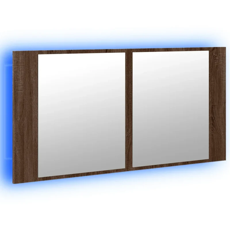 Armoire à miroir à LED pour salle de bain 90 x 12 x 45 cm rangement ergonomique design moderne en bois d'ingénierie chêne marron 02_0049289