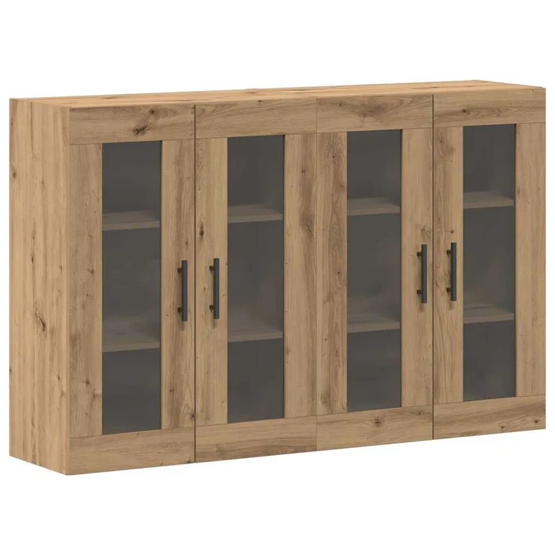 Lot de 2 armoires murales rustiques chêne artisan 69,5 x 34 x 90 cm avec portes en verre élégant en bois d'ingénierie noir 02_0056059