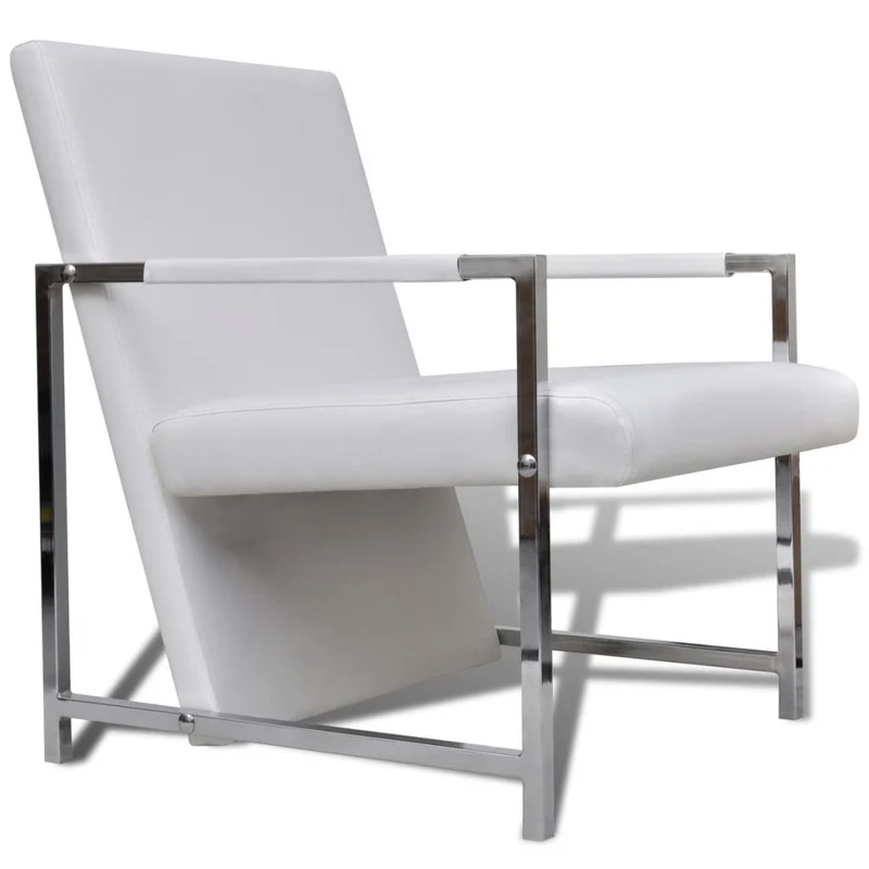 Fauteuil chaise siège lounge design club sofa salon avec pieds chromés synthétique blanc 1102047/3