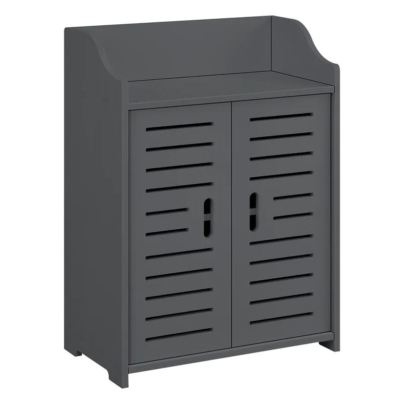 Meuble de salle de bain design avec étagères meuble de rangement à 2 portes bois composite 62 x 45 x 25 cm gris foncé 03_0005833