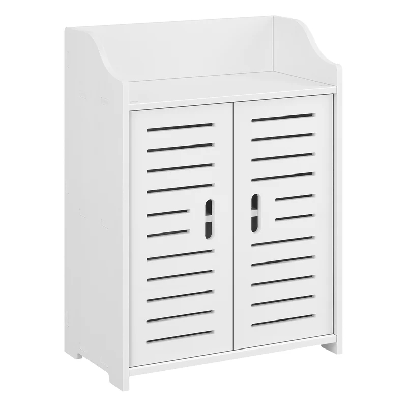 Meuble de salle de bain design avec étagères meuble de rangement à 2 portes bois composite 62 cm blanc 03_0005832