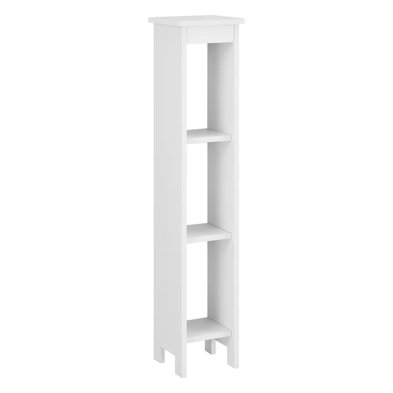Meuble colonne pour salle de bain meuble de rangement avec 3 étagères de stockage ouverts bois composite 80 x 17 x 17 cm blanc 03_0005828