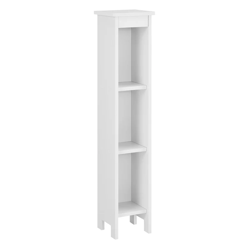 Meuble colonne pour salle de bain meuble de rangement avec 3 compartiments de stockage ouverts bois composite 80 x 17 x 17 cm blanc 03_0005826