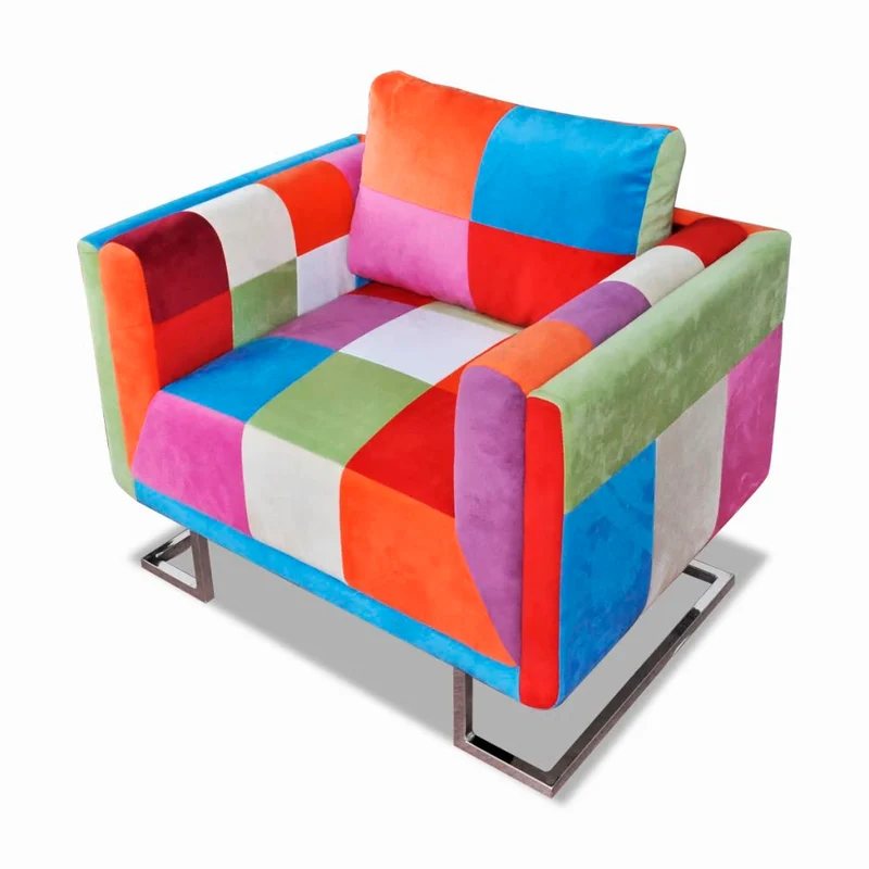 Fauteuil chaise siège lounge design club sofa salon cube avec de patchwork chrome tissu 1102040/3