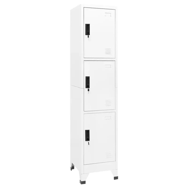 Armoire à casiers moderne bureau 38 x 45 x 180 cm avec 3 portes verrouillables en acier blanc 02_0046996