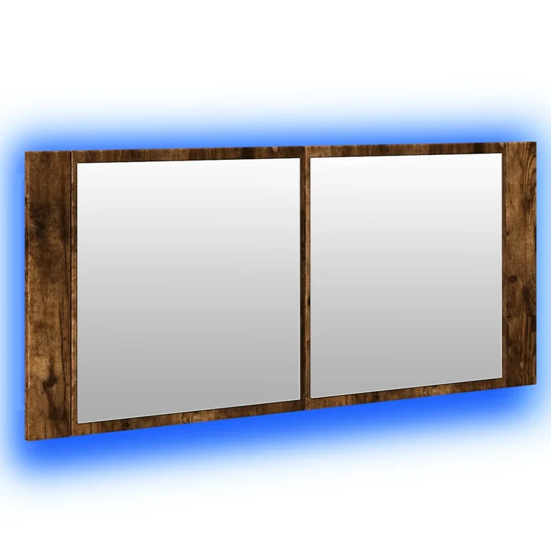 Armoire à miroir à LED moderne salle de bain rangement 100 x 12 x 45 cm en bois d'ingénierie chêne fumé 02_0049285