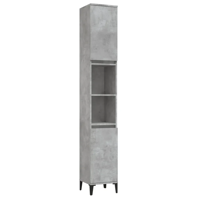 Armoire de salle de bain moderne 30 x 30 x 190 cm avec 2 étagères et pieds en métal en bois gris béton 02_0048400