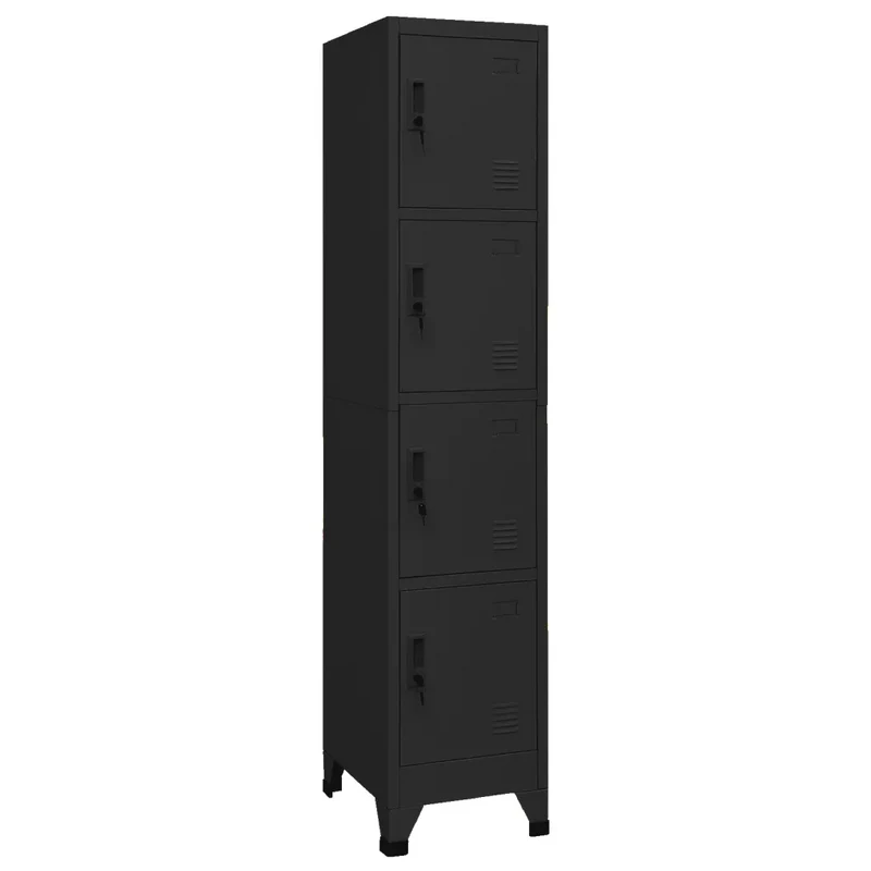 Armoire à casiers moderne 38 x 45 x 180 cm avec 4 portes verrouillables ambiance bureau en acier noir 02_0047000
