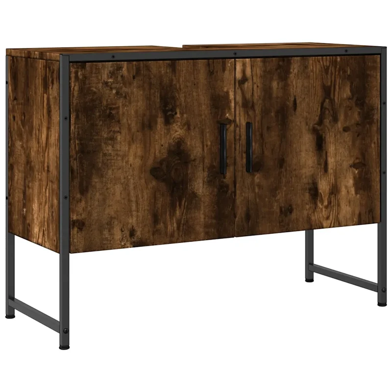 Armoire lavabo salle de bain 80 x 33 x 60 cm grand espace de rangement style moderne en bois d'ingénierie chêne fumé 02_0049457