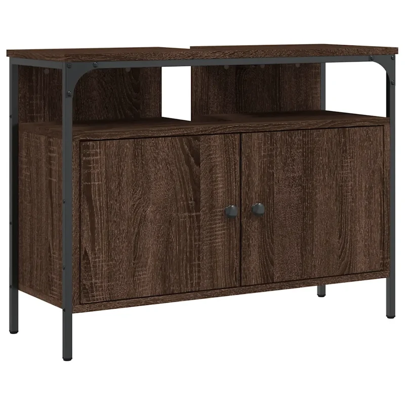 Armoire lavabo salle de bain design peu encombrant rangement 80 x 30 x 60 cm en bois d'ingénierie chêne marron 02_0049441