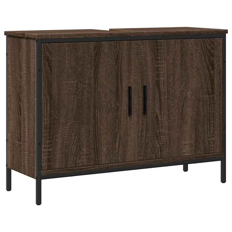 Armoire lavabo de salle de bain design moderne peu encombrant 80 x 30 x 60 cm en bois d'ingénierie chêne marron 02_0049450