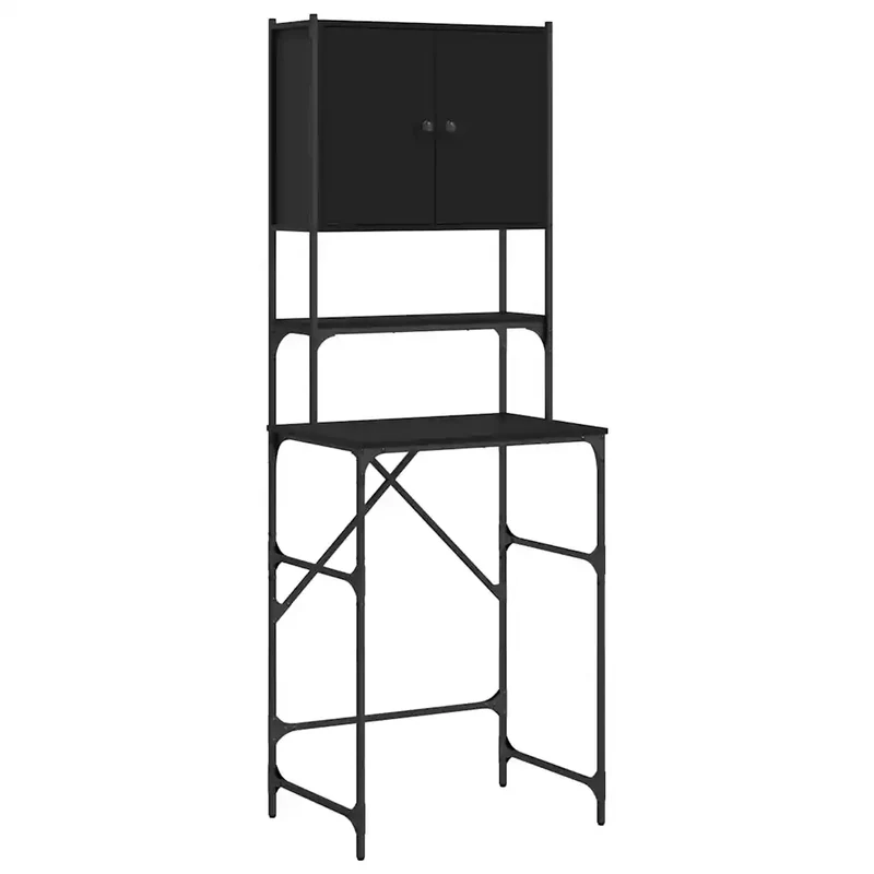 Armoire de machine à laver compacte rangement salle de bain 68 x 48,5 x 194 cm en bois noir 02_0049393
