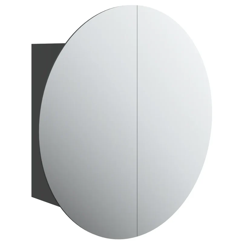 Armoire de salle de bain murale avec miroir rond et bande LED 40 x 40 x 17,5 cm en bois noir 02_0047106