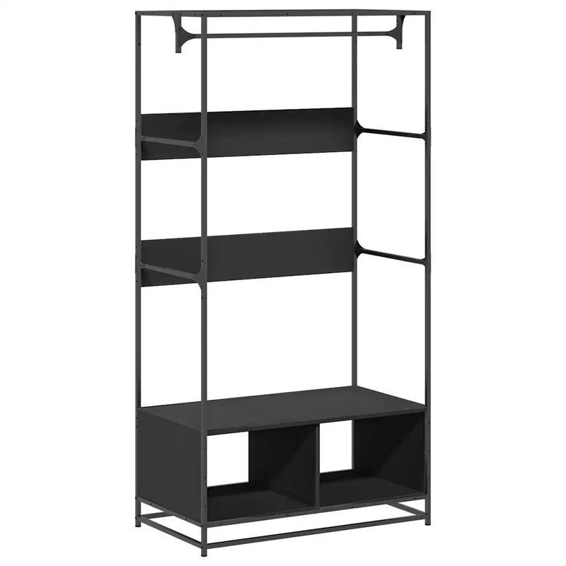 Armoire en bois d’ingénierie design industriel rangement 90 x 50 x 180 cm en métal noir 02_0049676