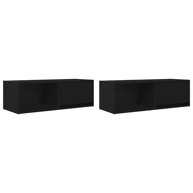 Lot de 2 meubles TV muraux compacts 80 x 31 x 25,5 cm avec grand espace de rangement design chêne noir 02_0051646