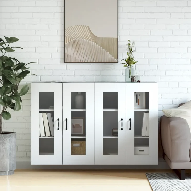 Lot de 2 armoires murales design moderne rangement pratique 69,5 x 34 x 90 cm en bois blanc 02_0055406