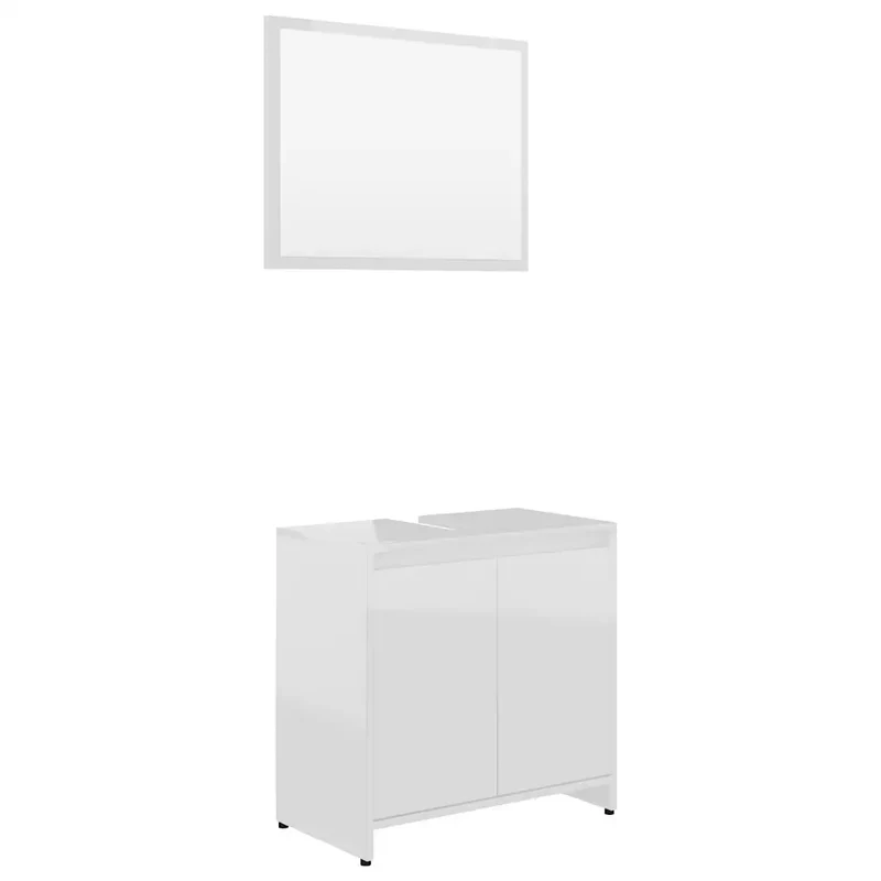 Ensemble de meubles de salle de bain blanc brillant 60 x 33 x 61 cm avec miroir chic design épuré en bois d'ingénierie blanc 02_0047734
