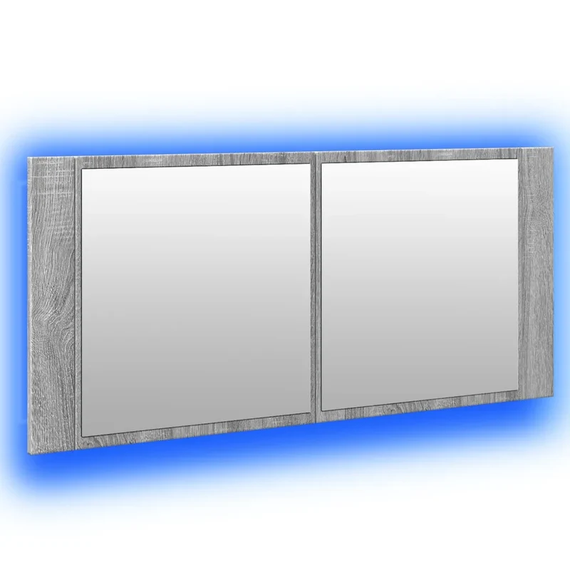 Armoire à miroir LED pour salle de bain 100 x 12 x 45 cm avec rangement pratique et ambiance moderne en bois gris sonoma 02_0049286