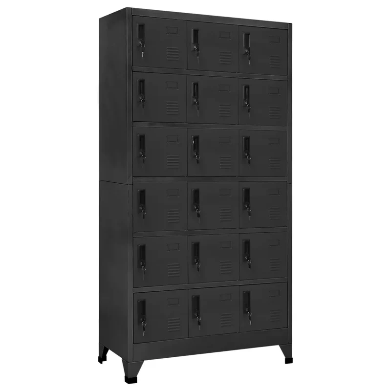 Armoire à casiers moderne pour bureau 90 x 40 x 180 cm avec 18 portes verrouillables en acier anthracite 02_0047041
