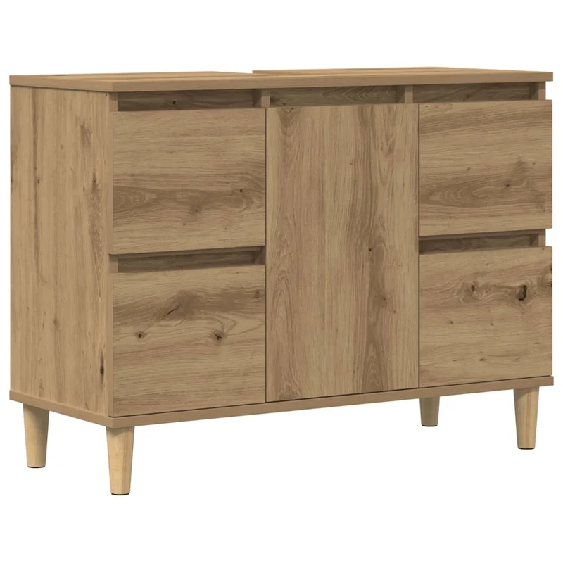 Armoire d'évier moderne 80 x 33 x 60 cm grande capacité rangement salle de bain en bois d'ingénierie chêne artisanal 02_0051052