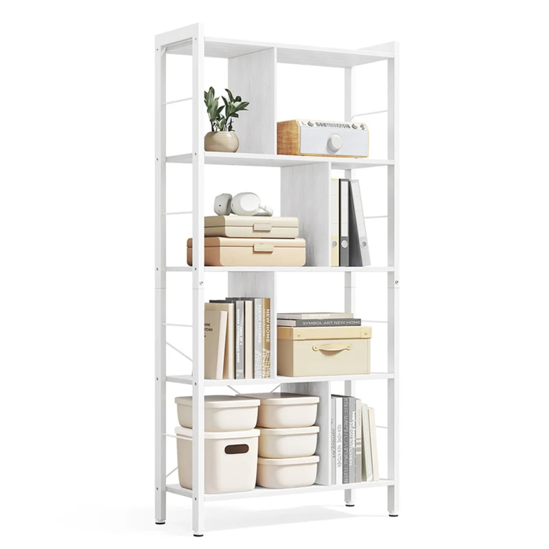 Bibliothèque de style industriel étagère de rangement à 4 niveaux meuble de rangement sur pied pour salon bureau montage facile armature en fer stable style industriel blanc 12_0004231