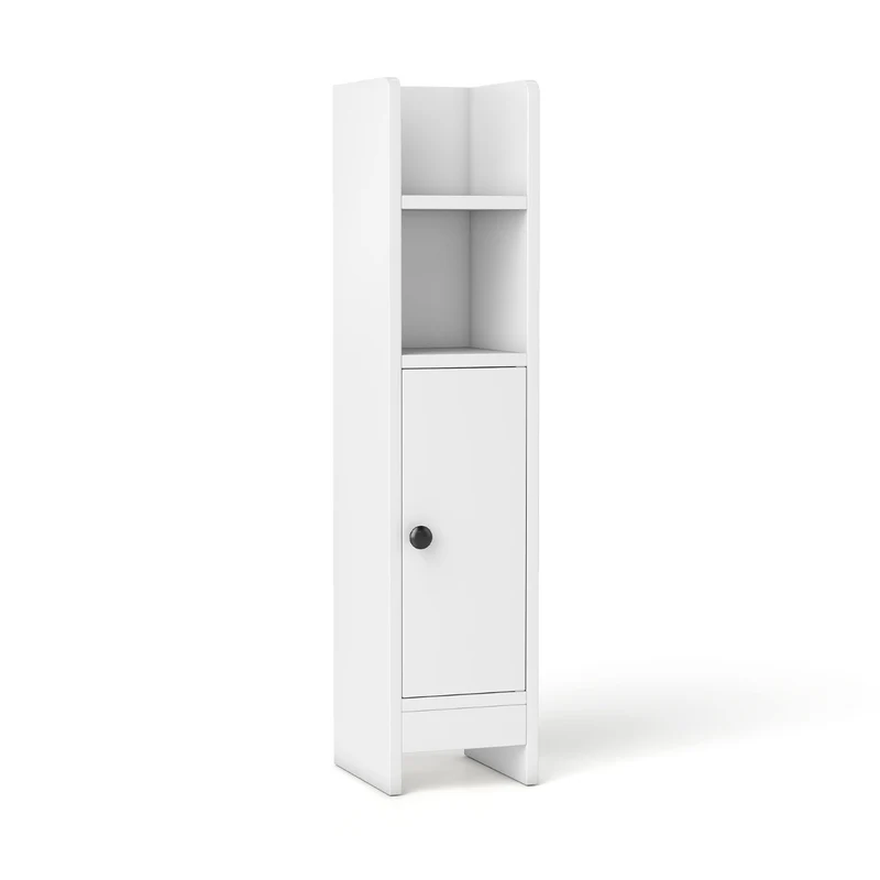 Meuble de sol pour salle de bain 20 x 18 x 80 cm rangement polyvalent finition épurée en bois reconstitué blanc 20_0010258