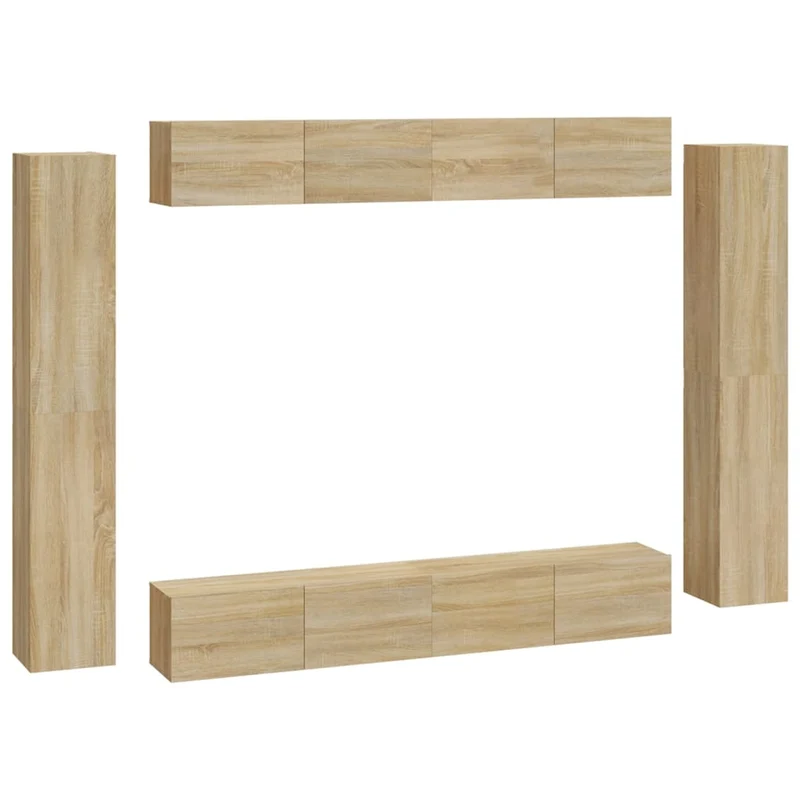 Ensemble de meubles armoire buffet TV télévision salon chambre séjour 8 pièces chêne sonoma bois d'ingénierie brun 02_0025309