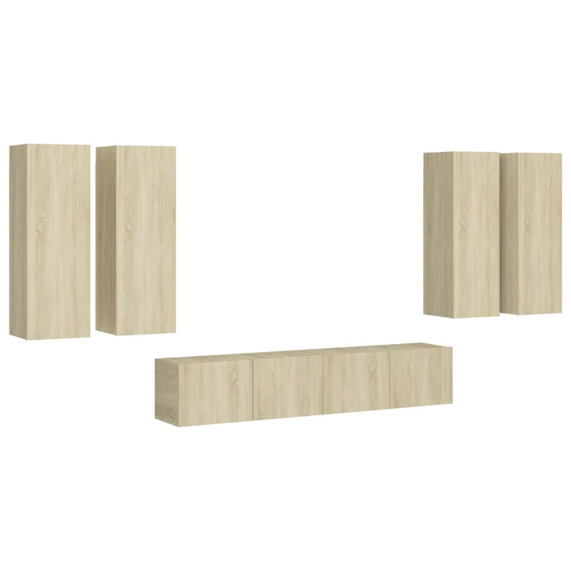 Ensemble de meubles armoire buffet TV télévision salon chambre séjour 6 pièces chêne sonoma bois d'ingénierie brun 02_0024327