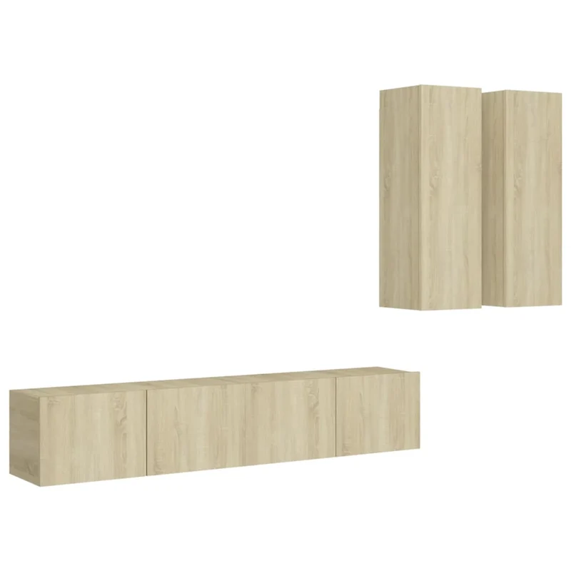 Ensemble de meubles armoire buffet TV télévision salon chambre séjour 4 pièces chêne sonoma bois d'ingénierie brun 02_0024820