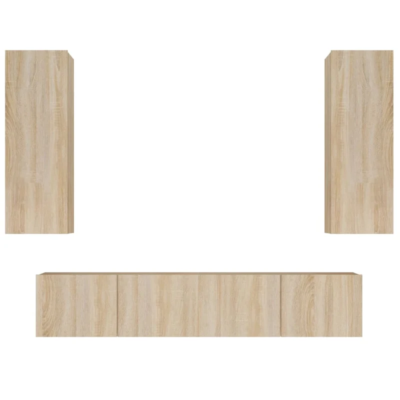Ensemble de meubles armoire buffet TV télévision salon chambre séjour 4 pièces chêne sonoma bois d'ingénierie brun 02_0024824