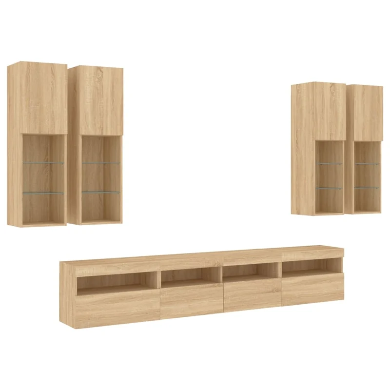 Ensemble de meubles armoire buffet TV télévision salon chambre séjour murau x 7pièces et lumières LED chêne sonoma brun 02_0025373