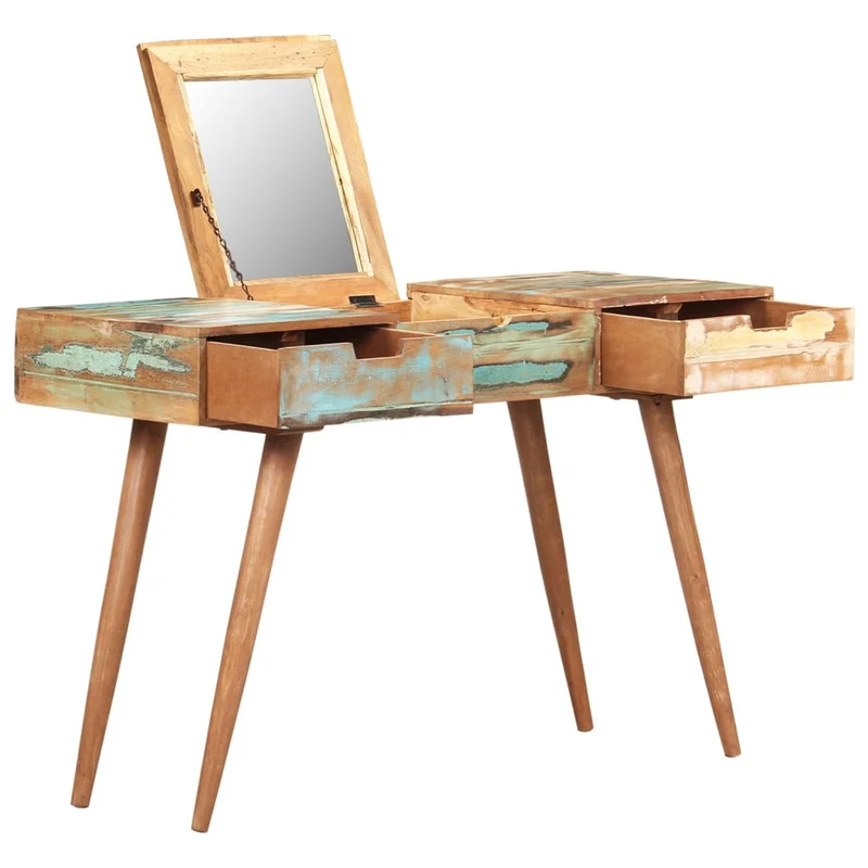 Coiffeuse avec miroir table de maquillage 112 x 45 x 76 cm bois massif de récupération 02_0006357