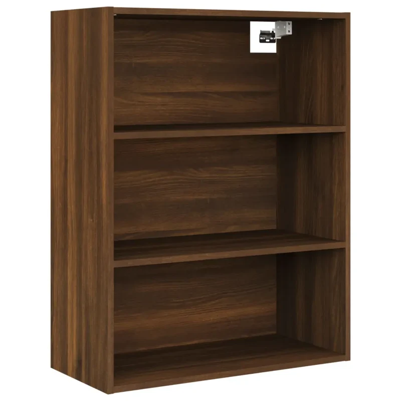 Armoire murale suspendue avec 3 compartiments fonction de rangement 69,5 x 32,5 x 90 cm en bois d'ingénierie chêne marron 02_0048326