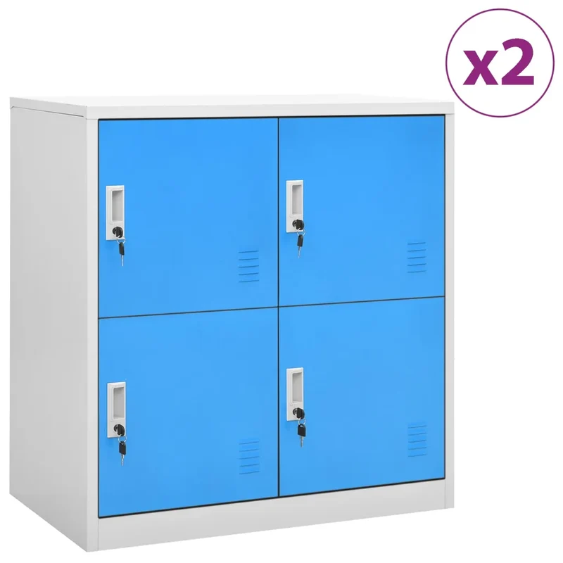Lot de 2 armoires à casiers modernes avec serrures 90 x 45 x 92,5 cm en acier gris clair 02_0055149